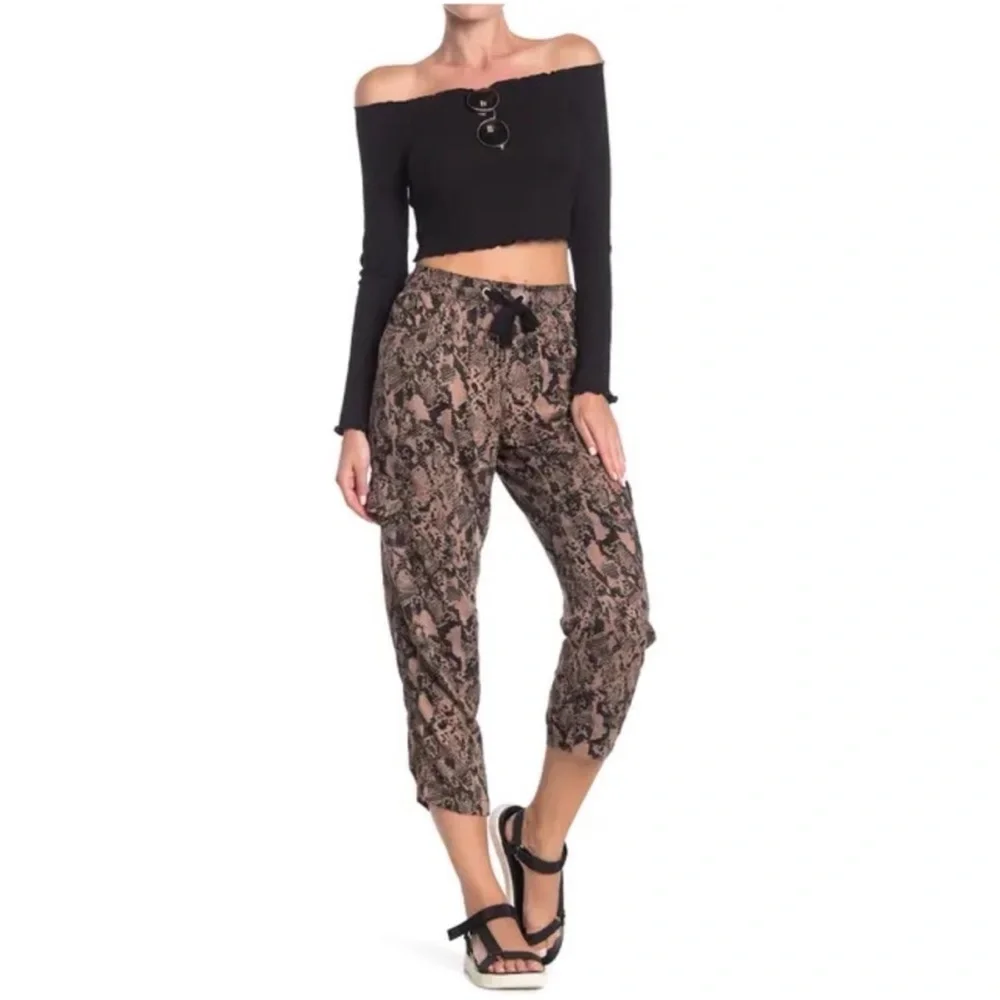 ANTHRO SANCTUARY Snakeskin Printed Tan Comfy Lightweight Drawstring Joggers